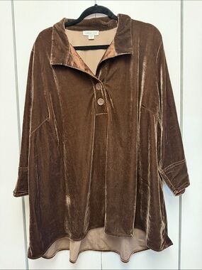 Coldwater Creek Brown Velvet Button-Placket Tunic
